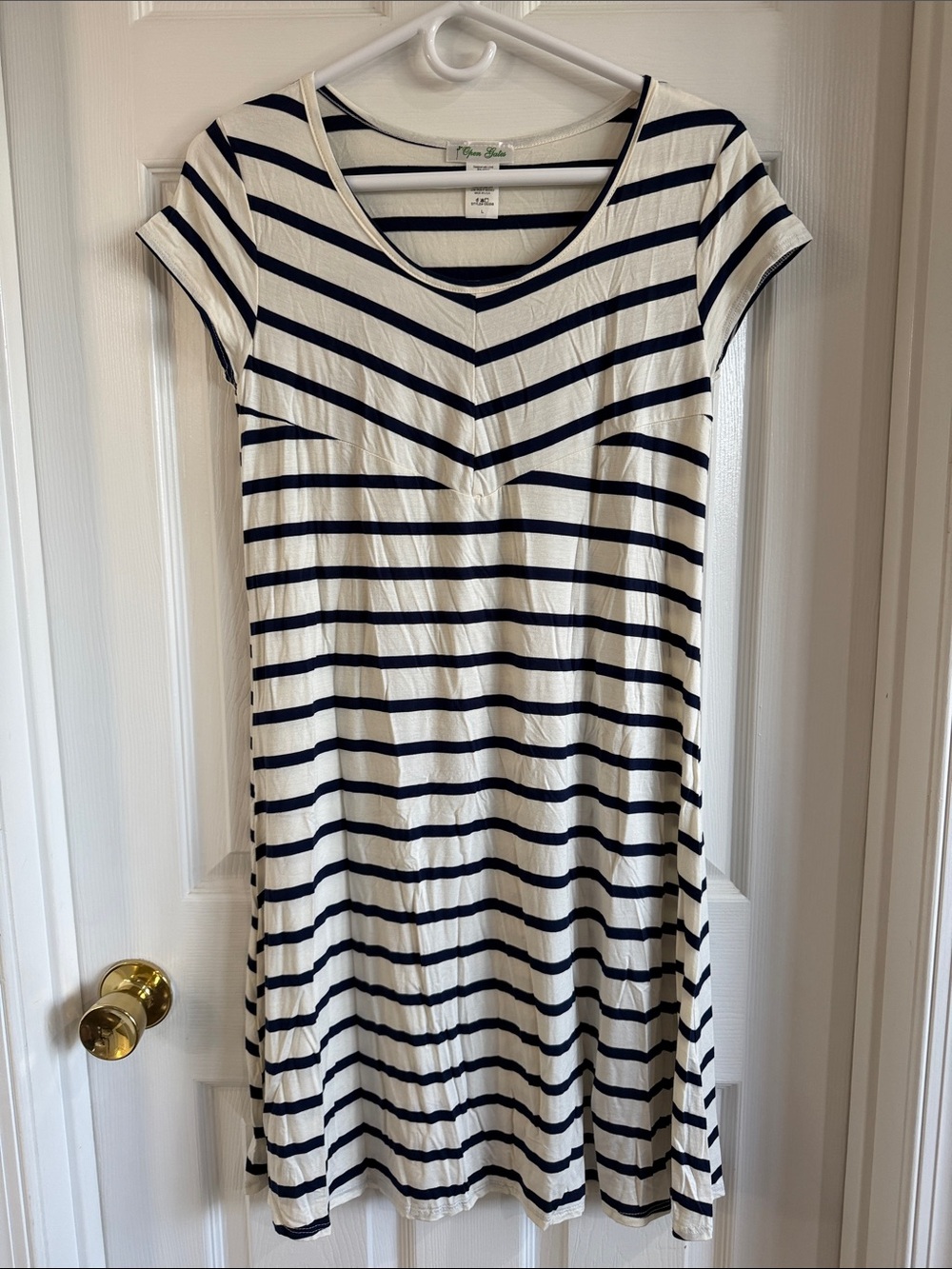 Striped Navy and White V-Neck Mini Dress - Classic Casual